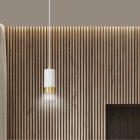 Sospensione Moderna 1 Luce Ivar A Cilindro In Acciaio Bianco E Oro