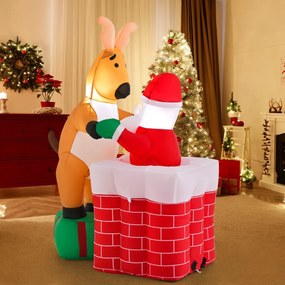 Costway Babbo Natale gonfiabile che scala il camino con renna in piedi su una scatola regalo, Decorazione natalizia 155cm
