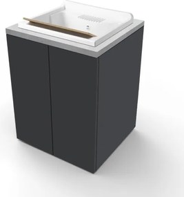 Lavatoio in legno Grafite a 2 ante con top Grigio e vasca in resina 71x65 cm