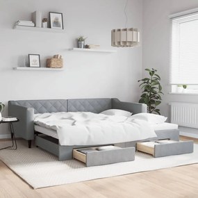 Divano Letto Estraibile Cassetti Grigio Chiaro 100x200 Tessuto /