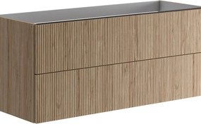 Cassettiera Opera con 2 cassetti, cannettato noce naturale L119,5 H50 P45,5 cm