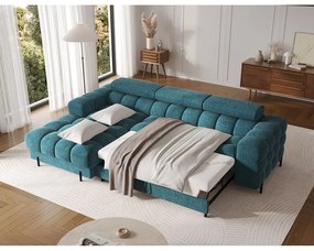 Divano angolare blu allungabile/con contenitore (con penisola a sinistra/con chaise lounge) con rivestimento in bouclé Felro – ELTAP