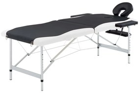 Lettino Massaggio Pieghevole 2 Zone in Alluminio Nero e Bianco