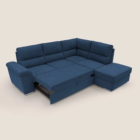 Minerva divano angolare con estraibile a cassettone e pouf contenitore in tessuto morbido impermeabile T02 blu