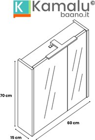 Kamalu - Specchio bagno contenitore 60 cm colore marmo cemento | LAC-AMFI-60