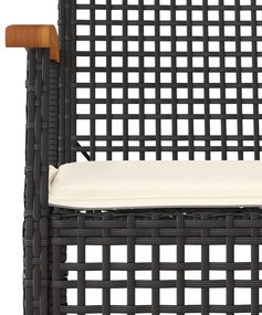 Set da pranzo da giardino 9 pz con cuscini nero in polyrattan
