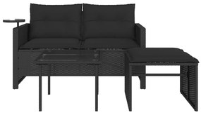 Set divani da giardino 3 pz con cuscini in polyrattan nero