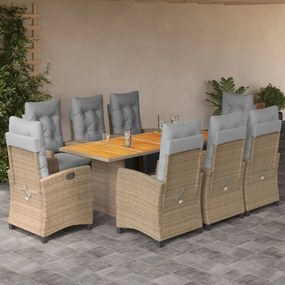 Set pranzo da giardino 9 pz con cuscini beige misto polyrattan