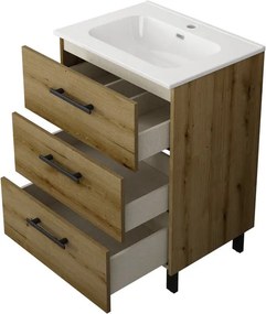 Base Remix 3 cassetti, L60 X P45 X H57.7 cm rovere rustico, con piedini