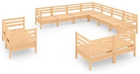 Set salotto da giardino 11 pz in legno massello di pino