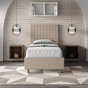 Letto singolo imbottito similpelle Sunny, Tortora / Con Rete