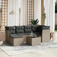 Set Divani da Giardino 7pz con Cuscini Grigio Chiaro Polyrattan 3263188