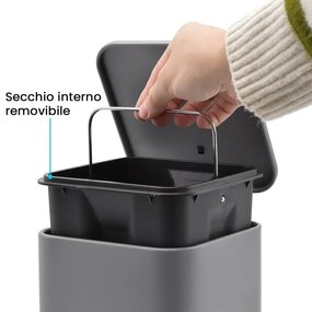 Pattumiera bagno 3lt in acciaio grigio con apertura a pedale e cesto estraibile