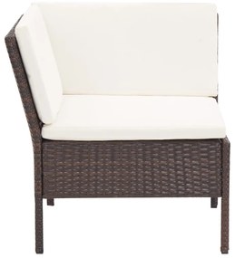 Set divani da giardino 3 pz con cuscini in polyrattan marrone