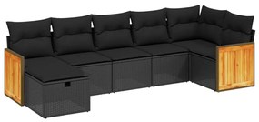 Set Divani da Giardino con Cuscini 7pz Nero Polyrattan