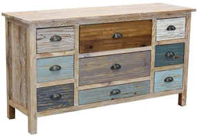 COLORWOOD - cassettiera nove cassetti in legno colorato da 130 cm