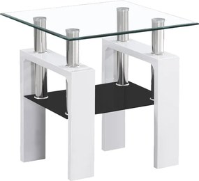 Tavolino da salotto Lisa D in vetro e MDF bianco laccato – 60x60x55 cm