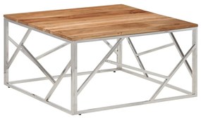 Tavolino salotto argento acciaio inox e legno massello acacia
