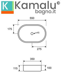 Kamalu - lavabo appoggio in acciaio inox finitura oro spazzolato | kj5500g