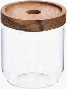 Set di 12 contenitori in vetro con coperchio in legno di acacia Annabelle
