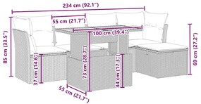 Set divano da giardino 6 pz con cuscini beige in polyrattan