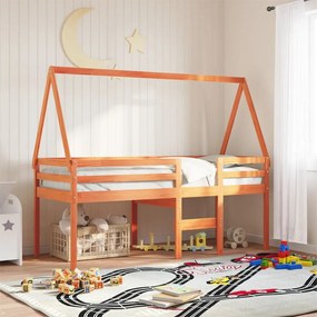 Letto A Soppalco Con Tetto Marrone Cera 90x200 Cm Legno Di Pino /