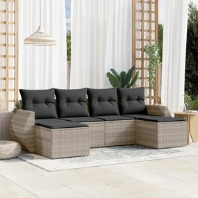 Set divano da giardino 6pz con cuscini grigio chiaro polyrattan