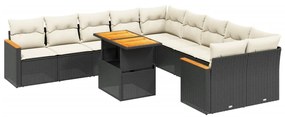 Set divani da giardino 11 pz con cuscini in polyrattan nero