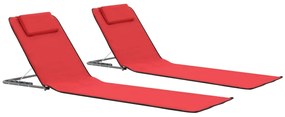 Lettini Da Spiaggia Pieghevoli 2 Pz İn Acciaio E Tessuto Rosso /