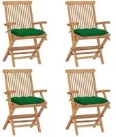 Sedie da Giardino con Cuscini Verdi 4 pz Massello di Teak cod mxl 18452