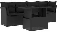 Set Divani da Giardino 5 pz con Cuscini in Polyrattan Nero 3266345