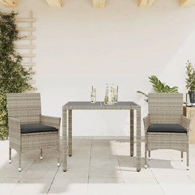 Set Pranzo Da Giardino 3pz Con Cuscini Polyrattan E Vetro /