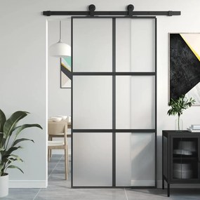 Porta Scorrevole Nera 102,5x205 Cm Vetro Temperato E Alluminio /