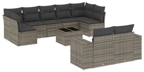 Set divano da giardino 10 pz con cuscini grigio in polyrattan