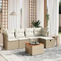 Set Divano da Giardino 6 pz con Cuscini Beige in Polyrattan 3264712