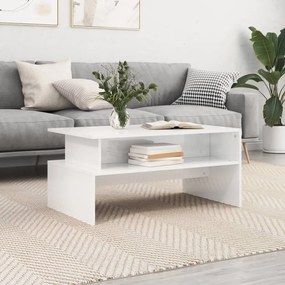 Tavolino salotto bianco lucido 90x55x42,5 cm legno multistrato