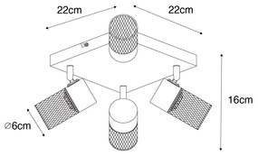 Faretto da soffitto industriale nero 4 luci orientabili - Jim