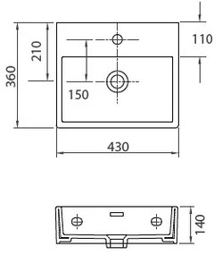 New Line B3 Lavabo lavamani 43x36 rettangolare Sospeso In Porcellana Bianco