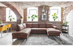 Divano letto a U marrone in similpelle Vintage, angolo sinistro Lofty Lilly - Miuform