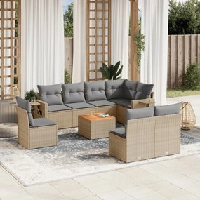 Set divano da giardino 9 pz con cuscini beige misto polyrattan