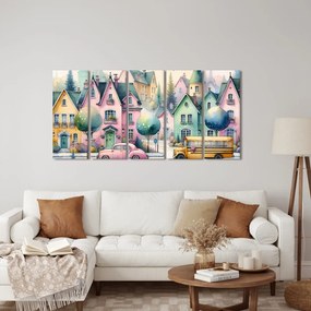 Quadri 5 pezzi – Cittadina in colori pastello