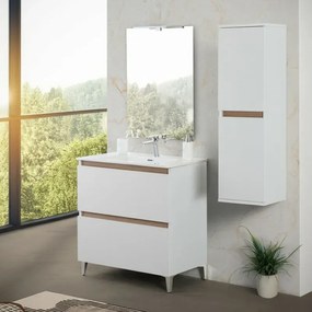 Mobile bagno a terra 80 cm bianco e rovere con cassetti soft-close Kleo