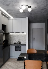 Plafoniera Minimal 3 Luci Sopra In Acciaio Nero E Sfere In Vetro Bianco