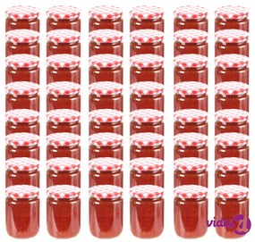 vidaXL Vaso Marmellata in Vetro Coperchio Bianco e Rosso 48 pz 230 ml