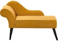 Chaise longue in tessuto senape versione sinistra gambe in legno scuro stile retr