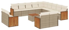 Set Divani da Giardino 14pz con Cuscini in Polyrattan Beige