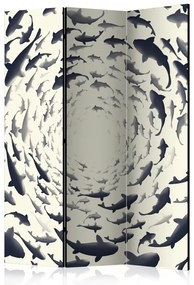 Paravento separè Vortice di pesci (3-parti) - banco di animali marini su sfondo chiaro