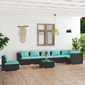 Set divani da giardino 8 pz con cuscini in polyrattan nero