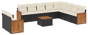 Set Divani da Giardino 11 pz con Cuscini in Polyrattan Nero