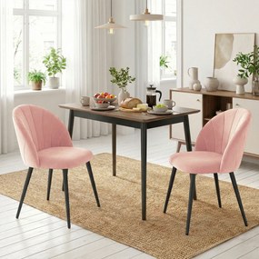 Set 2 Sedie da Pranzo Imbottite 52x55x79 cm con Schienale a Conchiglia in Velluto Rosa...